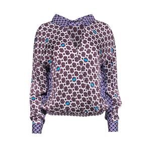 Maje Lipsa Satin Imprime Mixed Print Purple Red Collar Neck Blouse 2 38 Medium